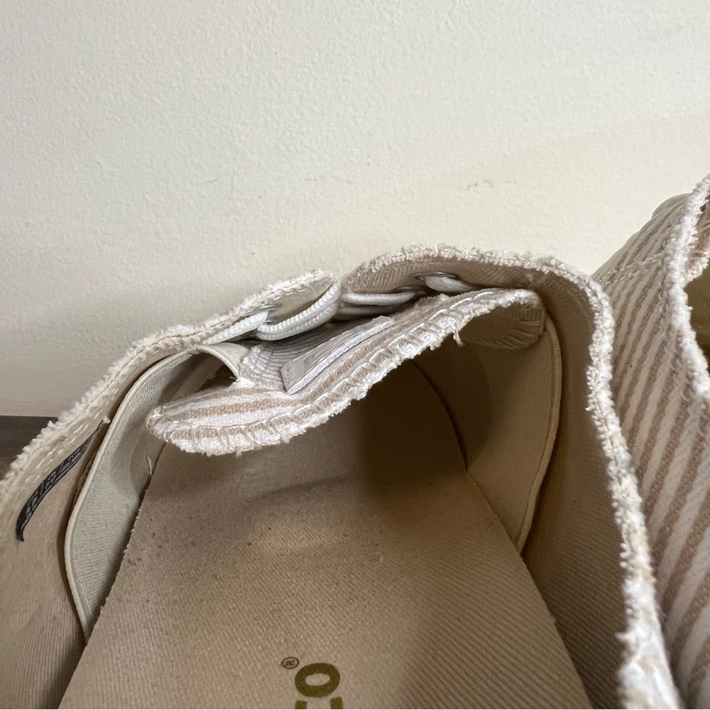 canvas mules slip on shoes tan white stripes Spenco Santa Rosa women's 9 - Picture 6 of 14